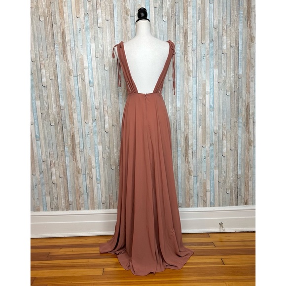 Lulus S Dusty Pink Flowy Maxi Dress Gown Deep V Low Back Bridesmaid Prom - Picture 6 of 14
